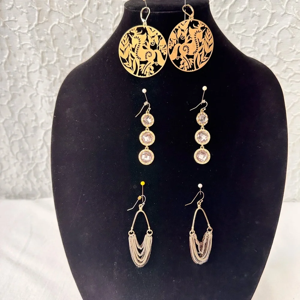 Vintage 90s Paired Earrings Fish Hook Lot of 3 Fashion Jewelry